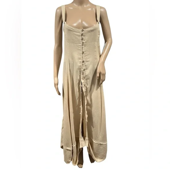 NWOT Free People What A Breeze Asymmetrical Hem Maxi Dress Button Down Boho SZ M - Picture 2 of 16